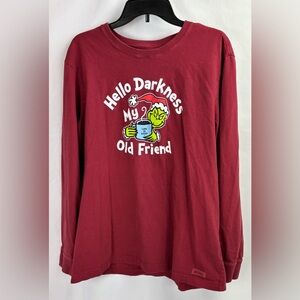 Life is Good Grinch Red Hello Darkness Coffee Long Sleeve Shirt Crusher Large